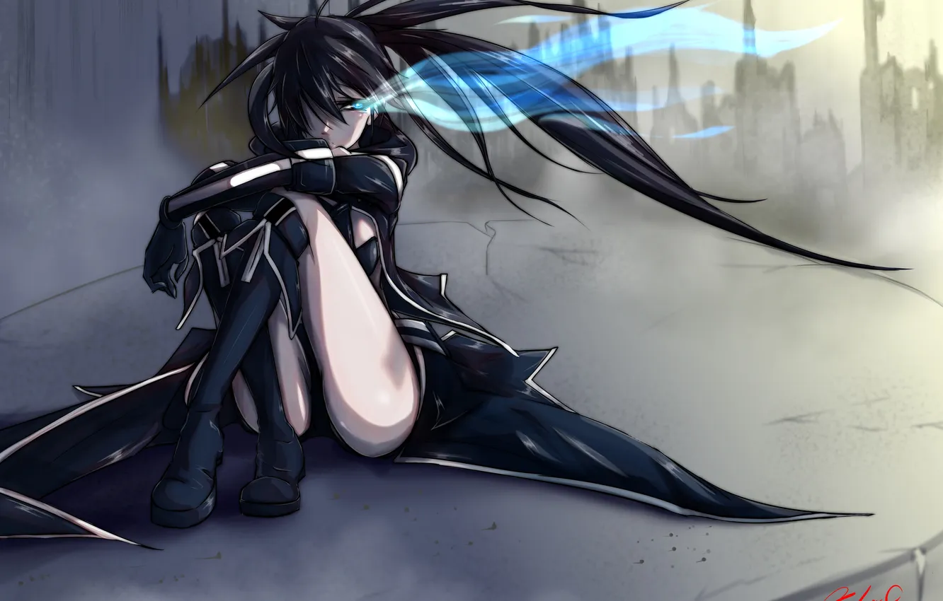 Photo wallpaper look, girl, the city, magic, black rock shooter, art, depression, insane black rock shooter