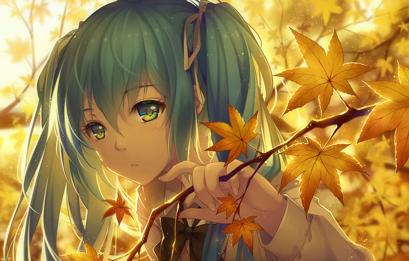 Photo wallpaper girl, sunset, nature, branch, anime, art, form, schoolgirl