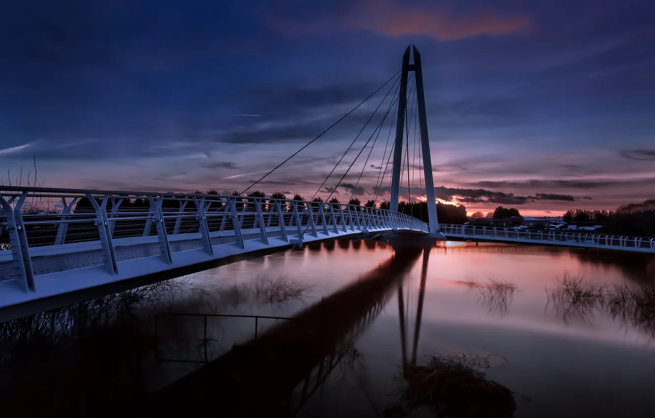 Photo wallpaper night, bridge, the city, river, Worcestershire, Diglis bridge