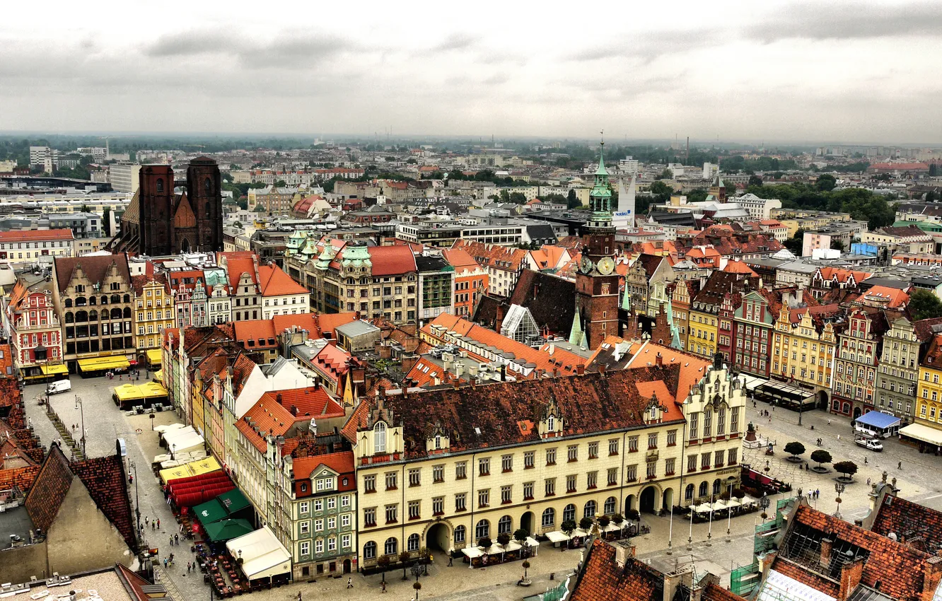Photo wallpaper street, home, Poland, panorama, the view from the top, Wroclaw