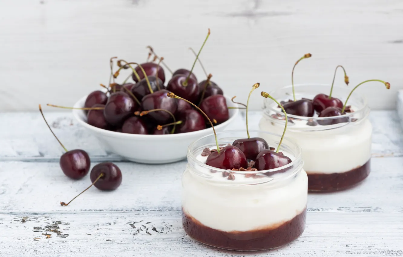 Photo wallpaper cherry, berries, dessert