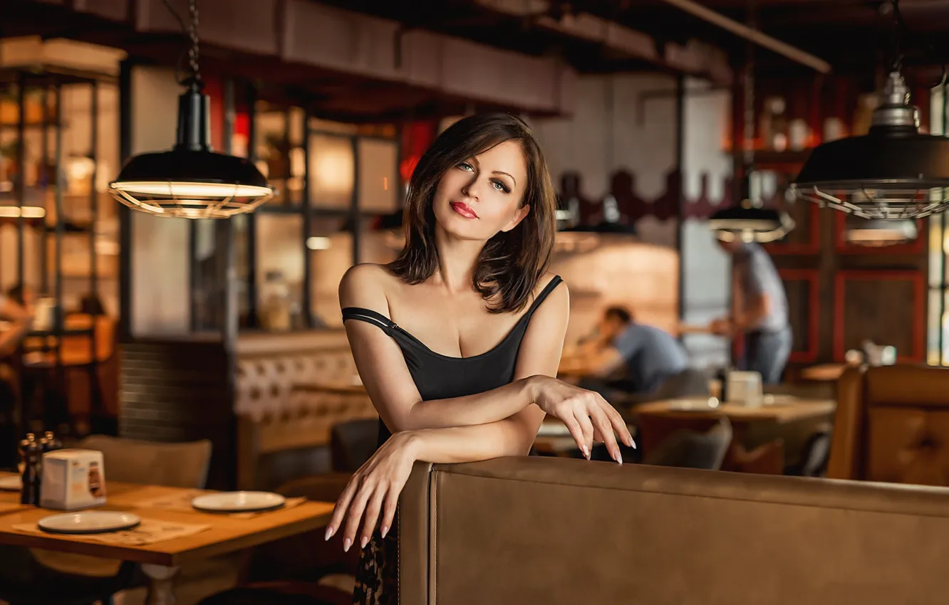 Photo wallpaper look, girl, pose, sofa, dress, table, A Diakov George