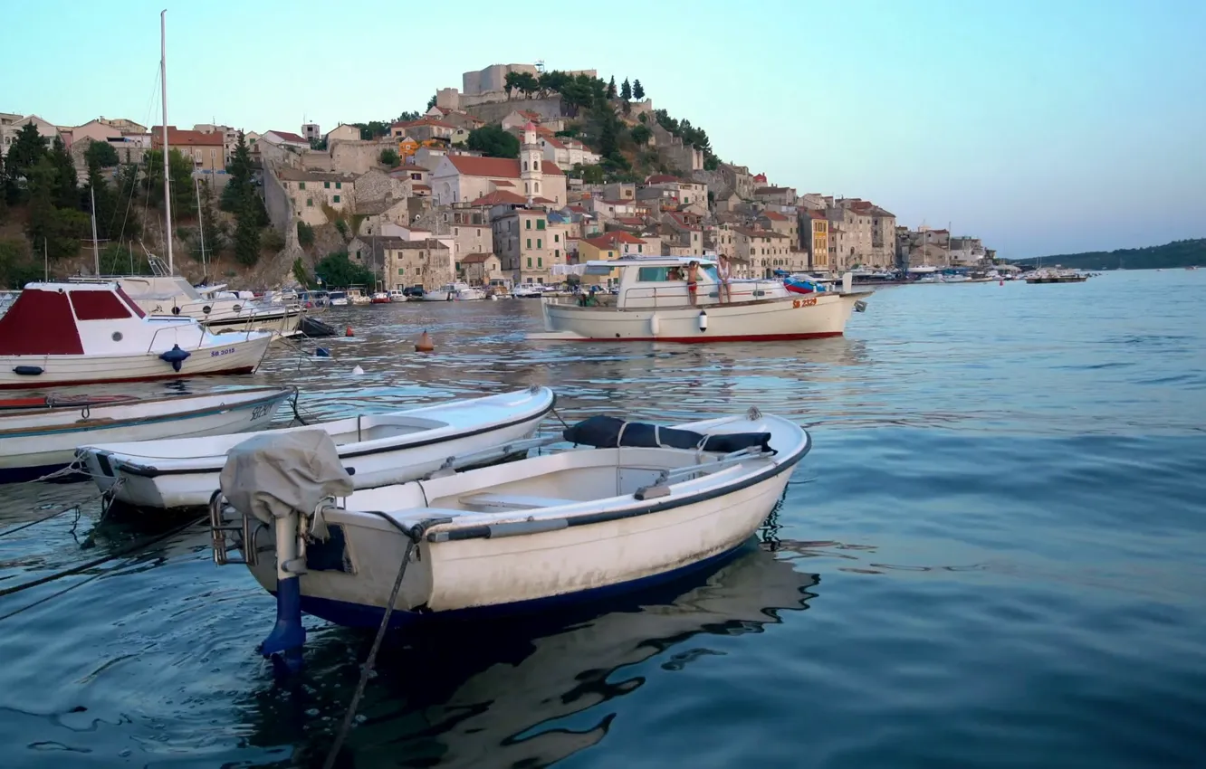 Photo wallpaper boat, Croatia, the city, sea, Sibenik, Jadran