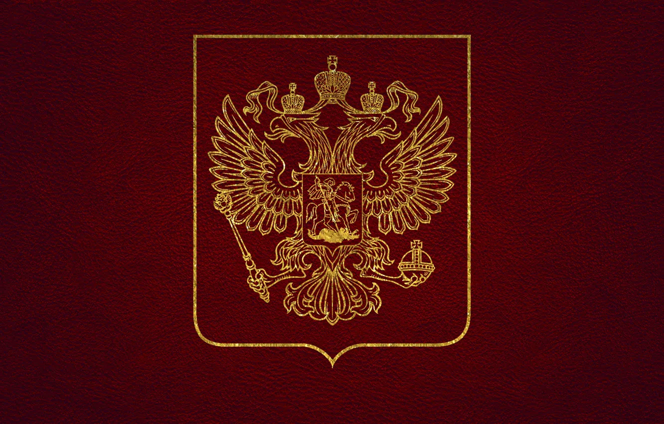 Photo wallpaper leather, gold, coat of arms, Russia, red, double-headed eagle, the coat of arms of Russia