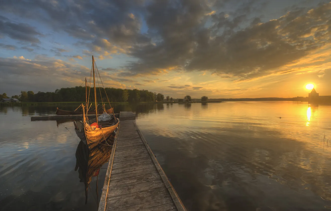 Photo wallpaper boat, pierce, pond