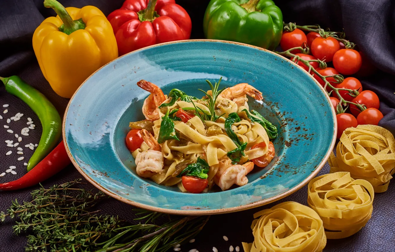 Photo wallpaper pepper, vegetables, tomatoes, pasta, pasta