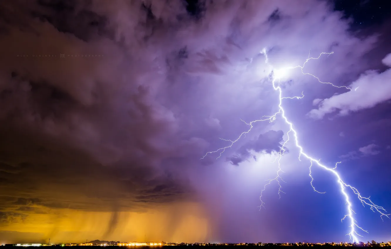 Photo wallpaper the storm, clouds, element, lightning