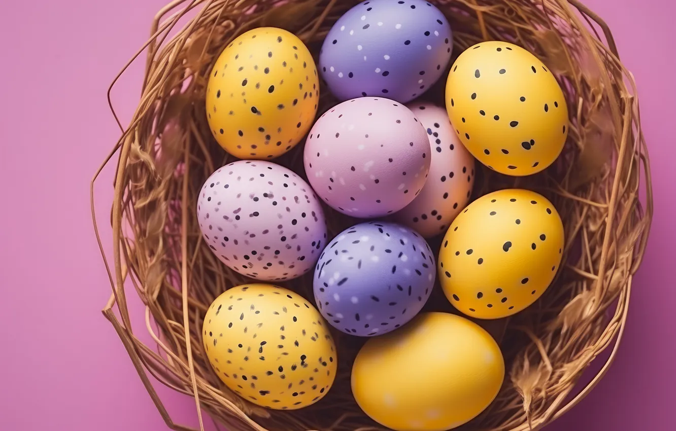 Photo wallpaper holiday, eggs, spring, Easter, socket, painted, eggs, Easter composition