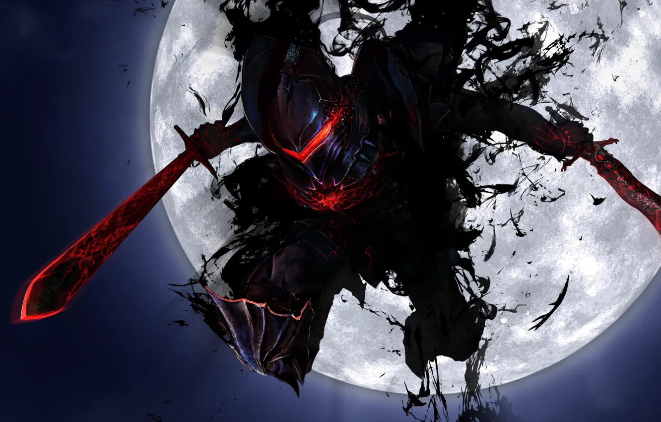 Photo wallpaper weapons, jump, the moon, sword, art, armor, fate stay night, armor
