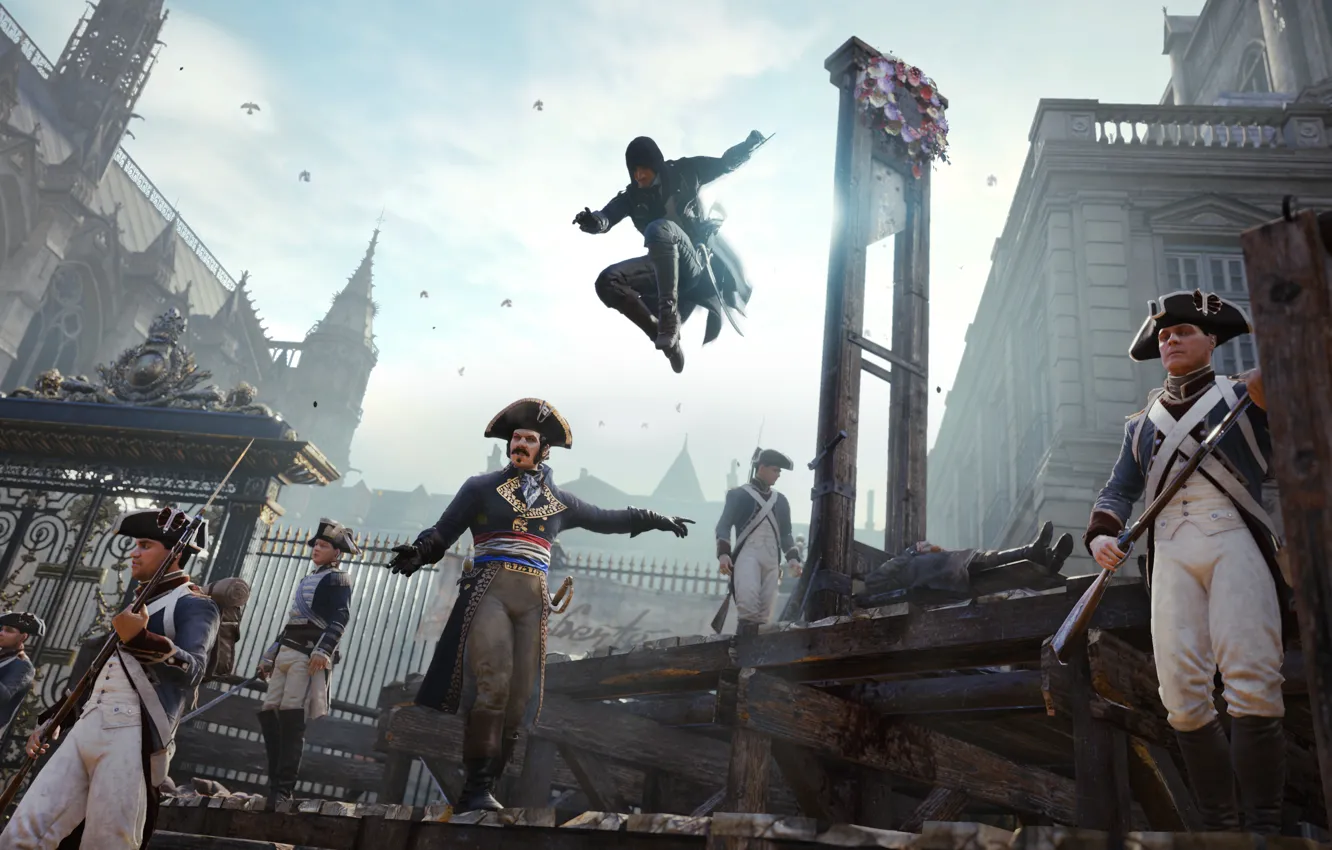 Photo wallpaper murder, soldiers, the guardian, assassin, guillotine, Assassin's Creed: Unity
