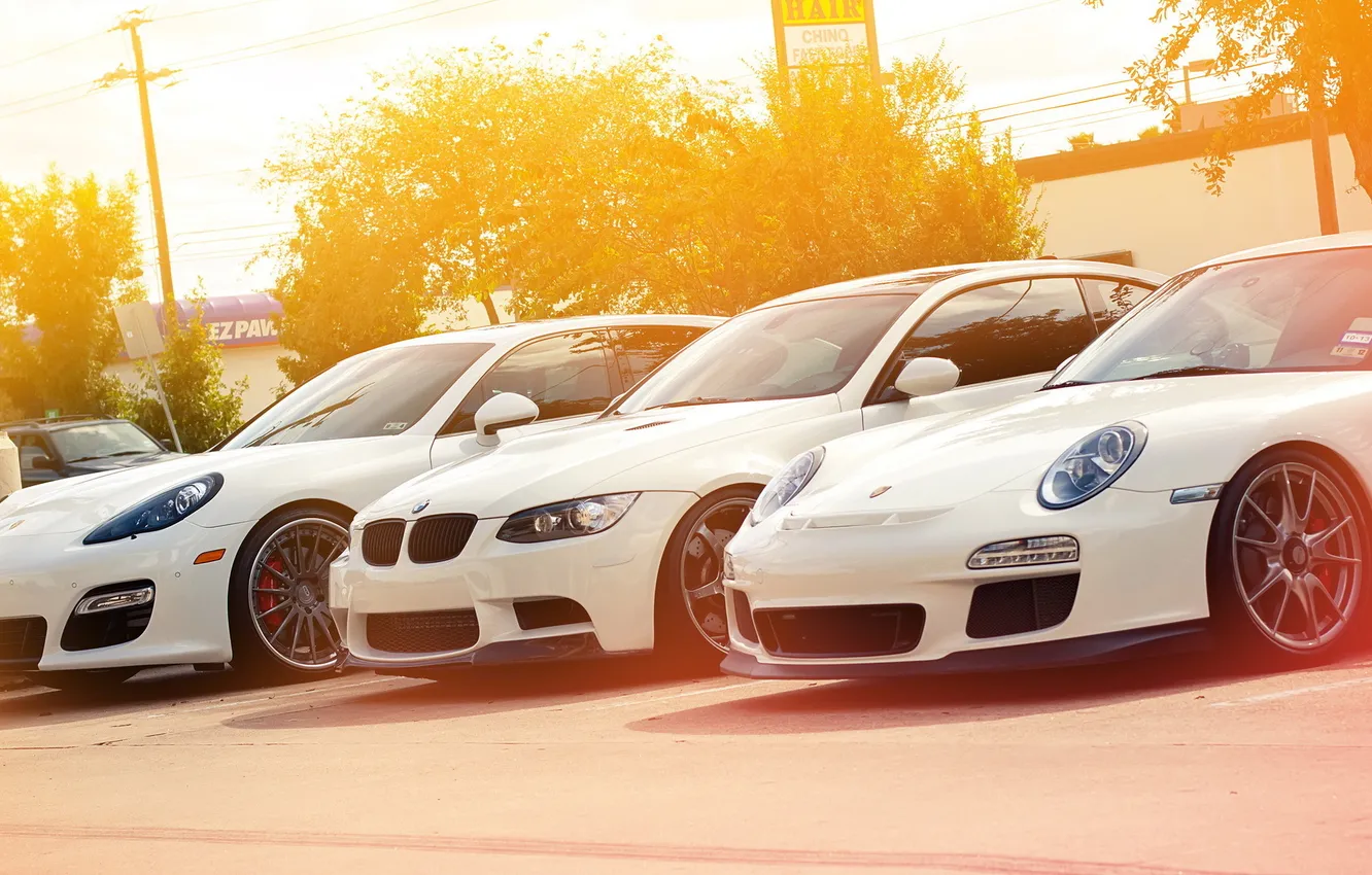 Photo wallpaper white, tuning, 911, Porsche, BMW, Panamera, supercars, Turbo