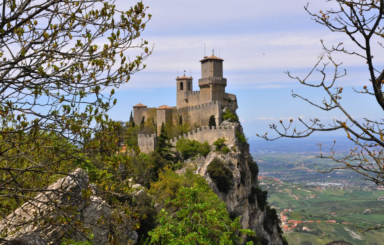 Photo wallpaper landscape, castle, rocks, San Marino