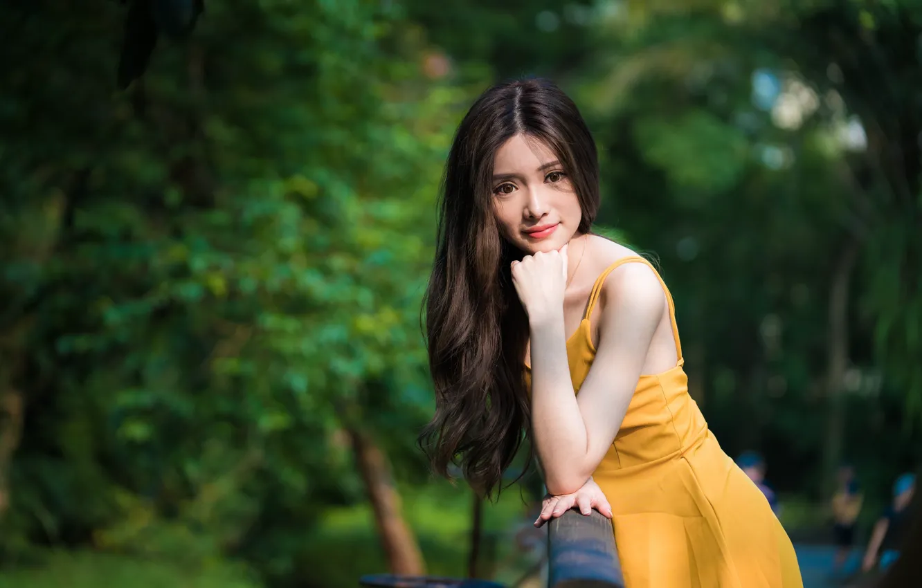 Photo wallpaper look, pose, hair, dress, Asian, bokeh