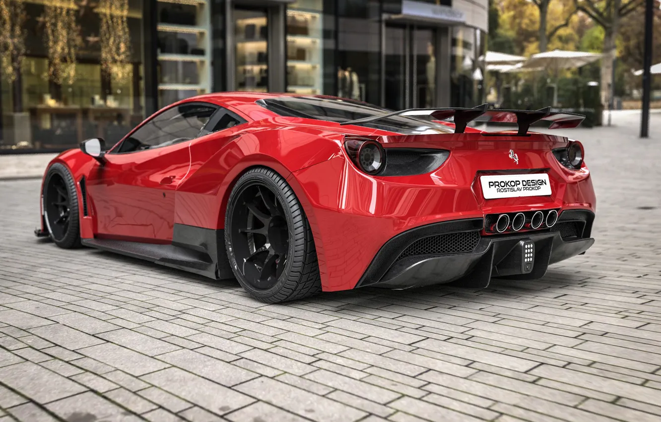 Photo wallpaper car, machine, red, rendering, Ferrari, supercar, sports car, Concept Art
