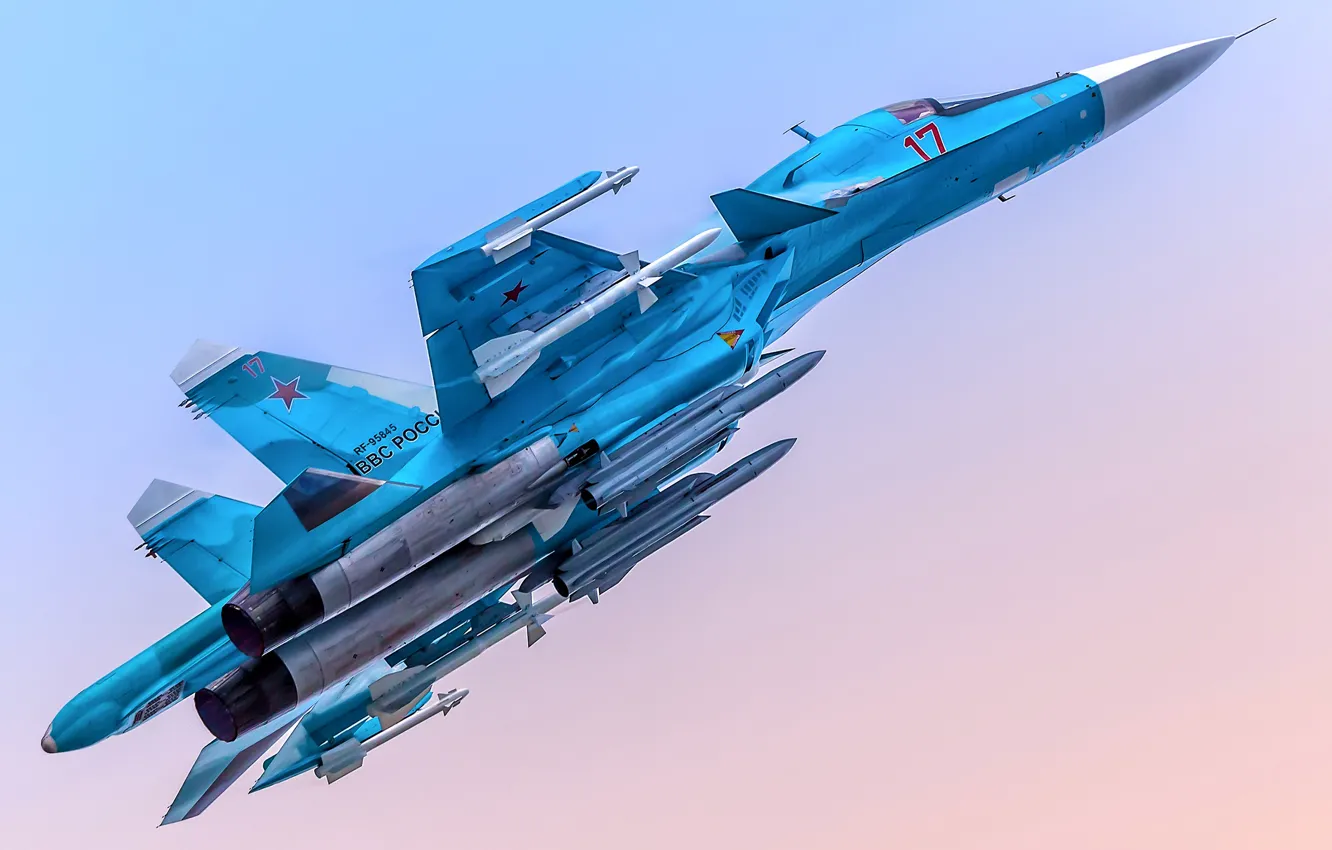 Photo wallpaper fighter-bomber, Su-34, supersonic, Videoconferencing Russia, Su-34, 4++generation