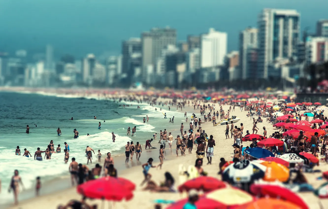 Photo wallpaper beach, the ocean, tilt-shift, Rio