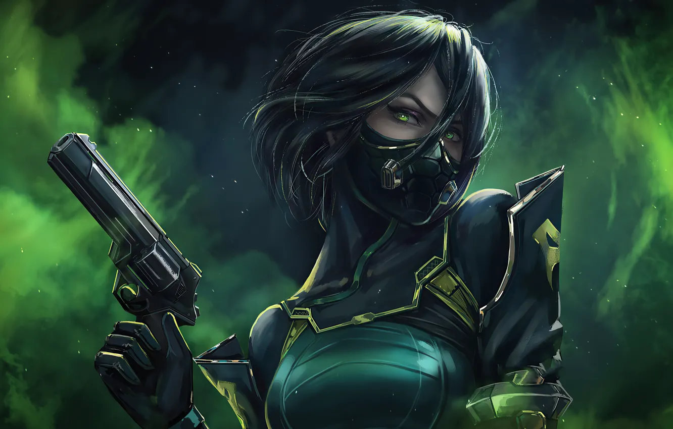 Photo wallpaper look, gun, the game, armor, mask, gun, game, Viper