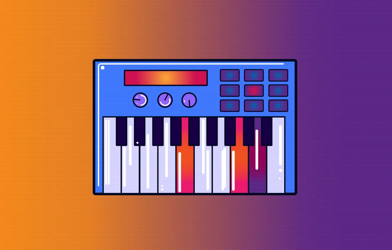 Photo wallpaper music, background, minimalism, keys, 80s, synth, Illustration, 80's