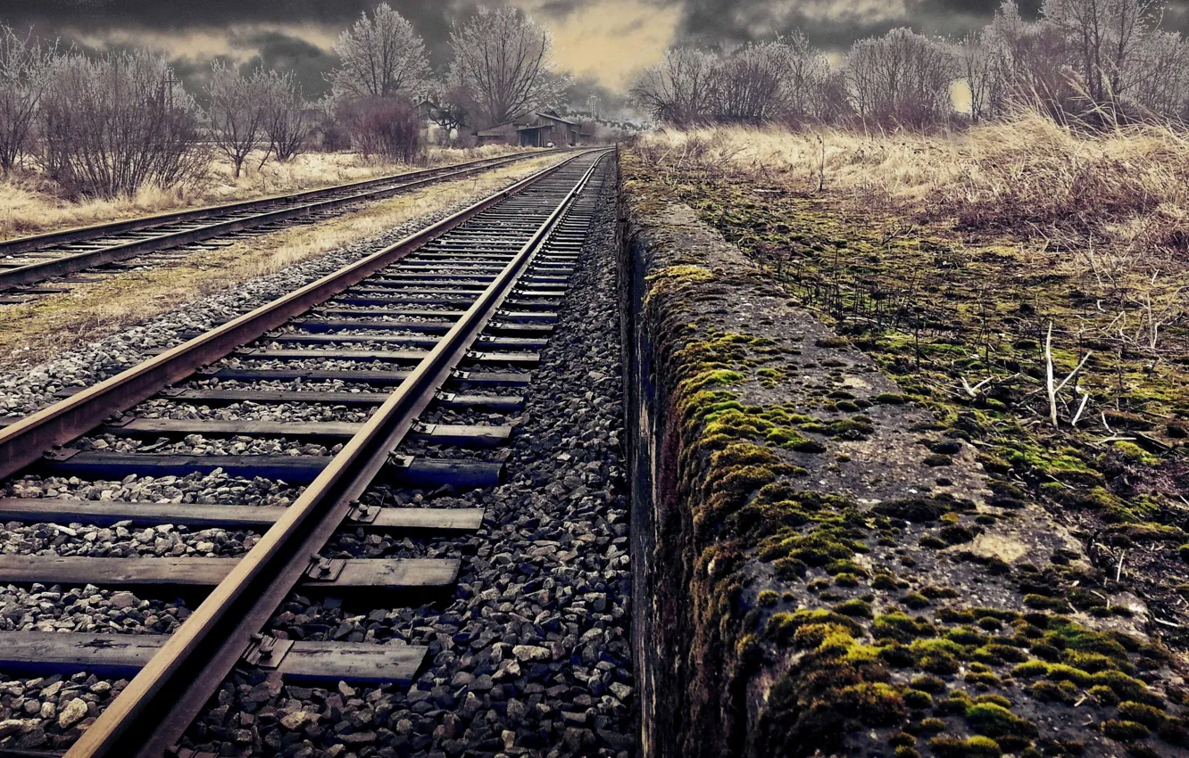 Photo wallpaper field, railroad, weather
