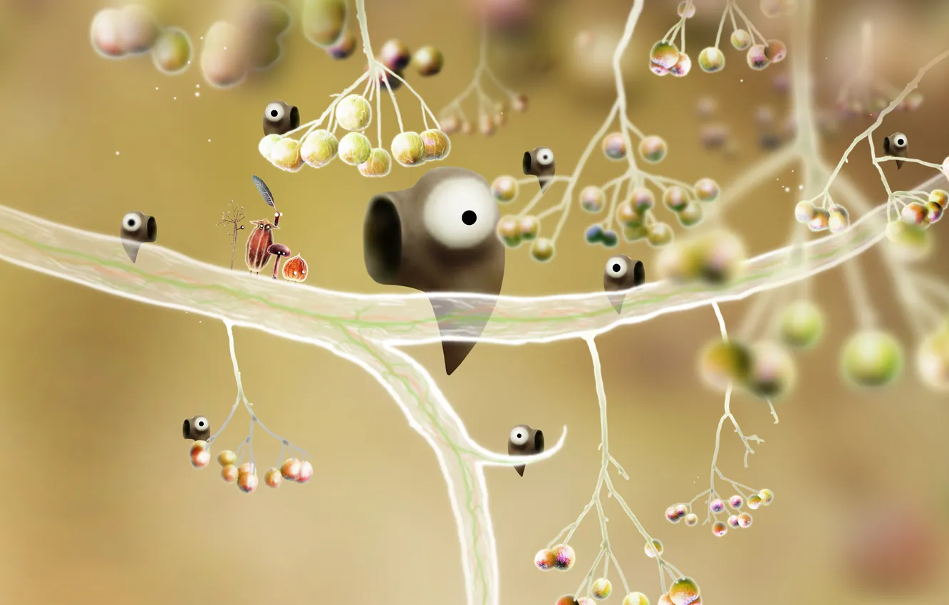 Photo wallpaper branches, mushrooms, acorns, botanicula, botany, Amanita Design