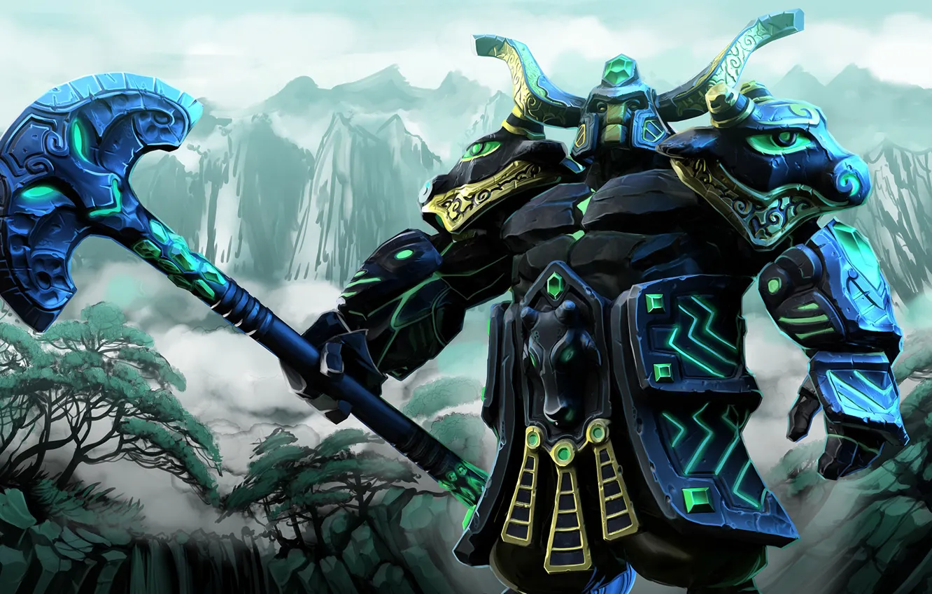 Photo wallpaper trees, mountains, art, staff, dota 2, Earth Spirit, Kaolin