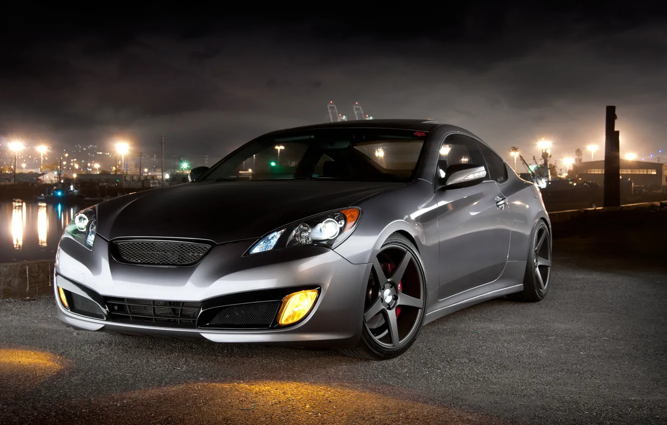 Photo wallpaper Auto, Port, Night, Machine, Hyundai, Coupe, Genesis