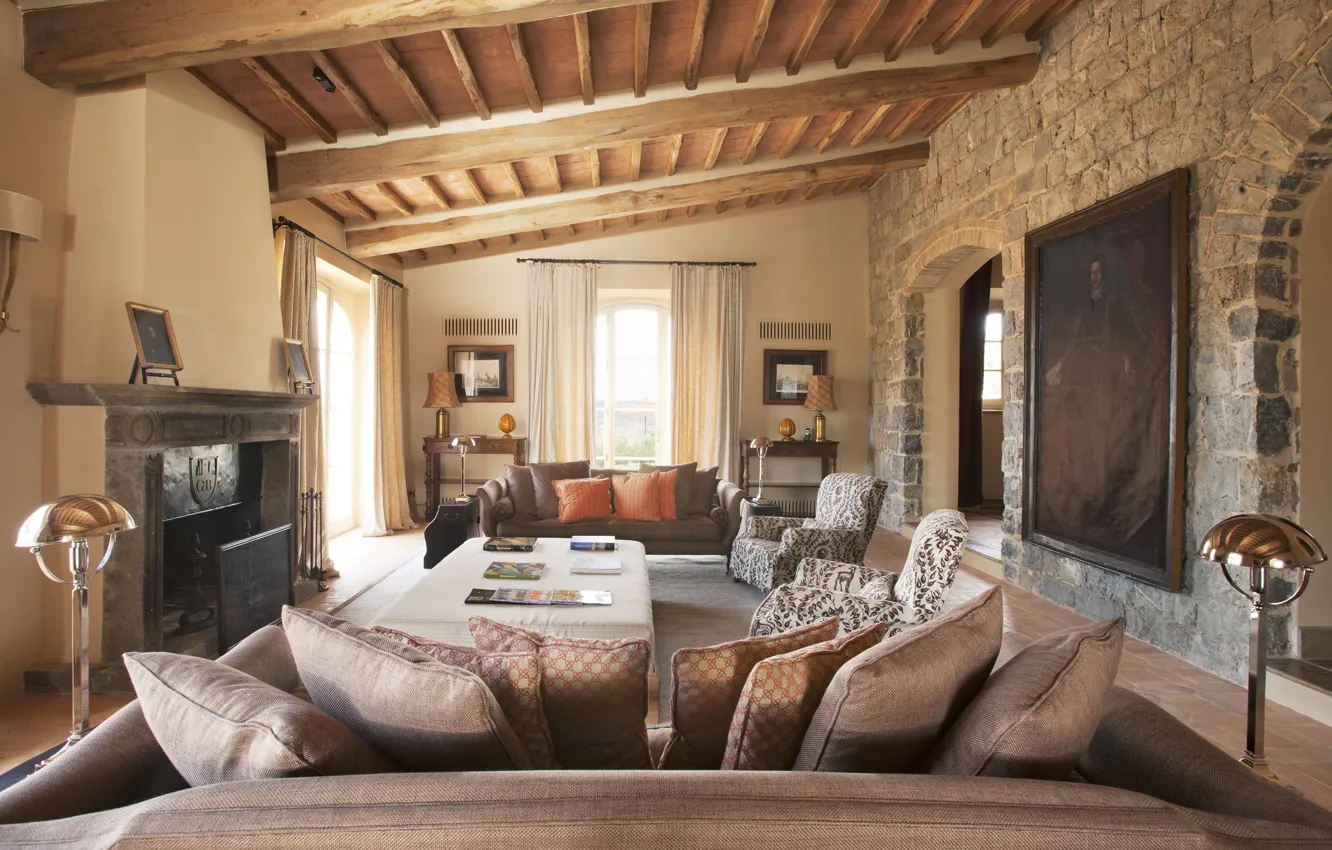 Photo wallpaper design, style, Villa, interior, fireplace, living room, living room, villa Santanna