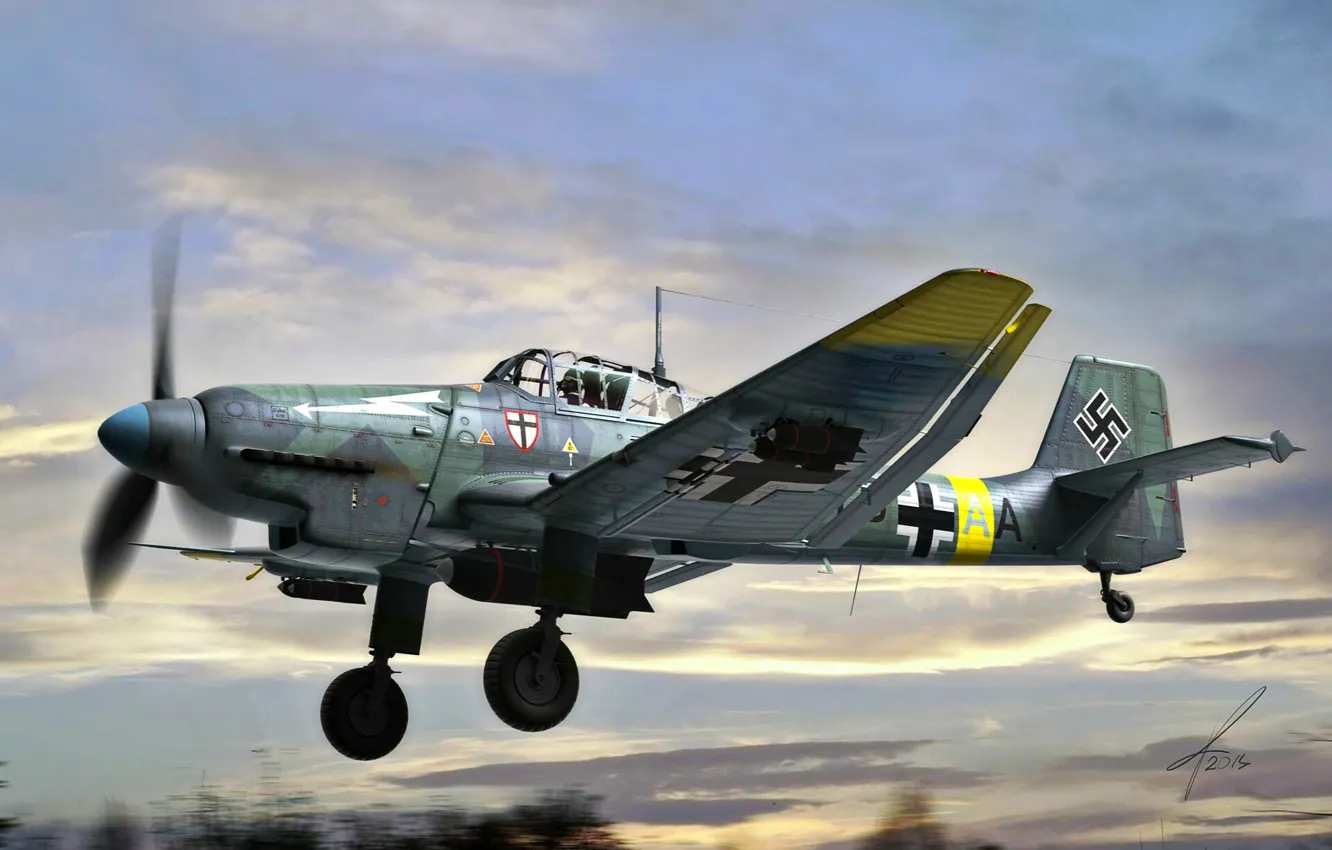 Photo wallpaper Bomber, Luftwaffe, Dive bomber, Ju-87D, Junkers Ju 87 stuka