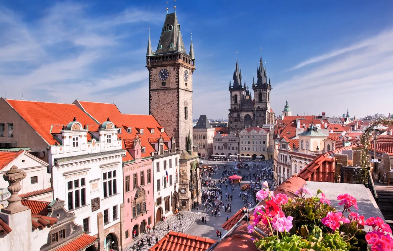 Photo wallpaper flowers, the city, Prague, Czech Republic