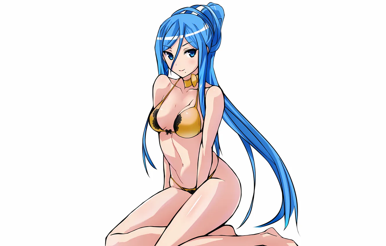Photo wallpaper girl, sexy, cleavage, long hair, legs, boobs, anime, blue eyes