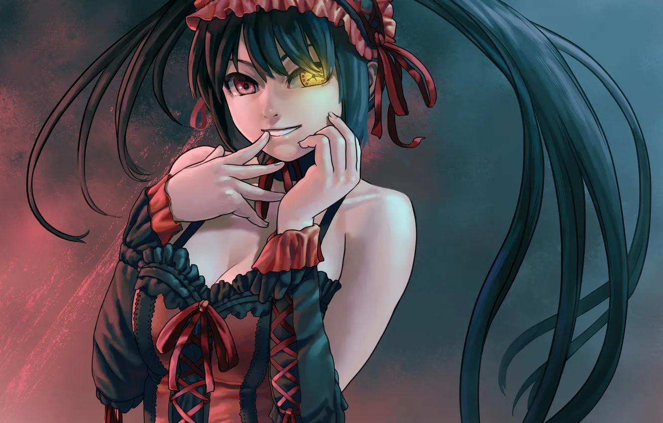 Photo wallpaper look, girl, smile, pentagram, gesture, art, lasterk, tokisaki kurumi