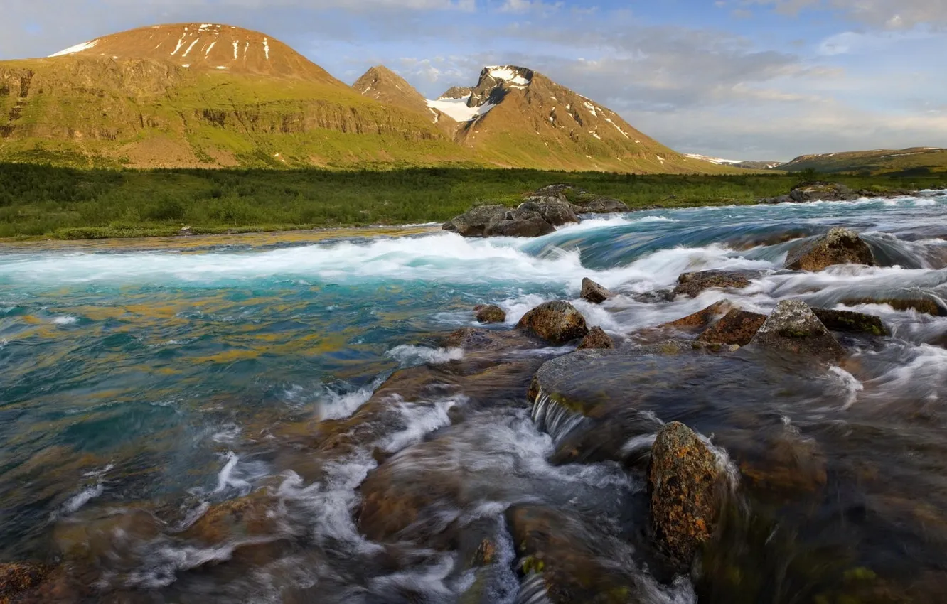 Photo wallpaper water, mountains, river