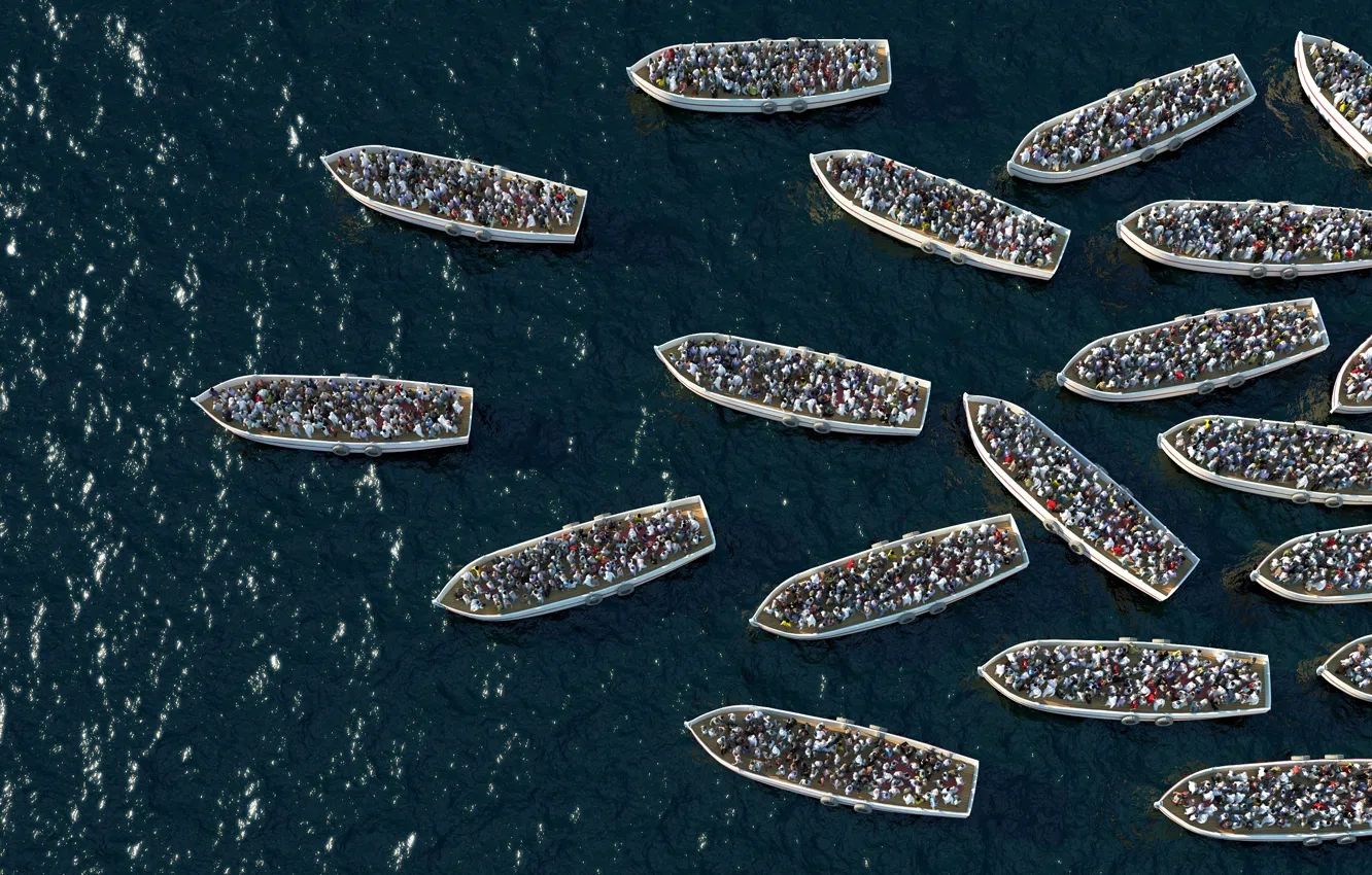 Photo wallpaper ocean, people, boats