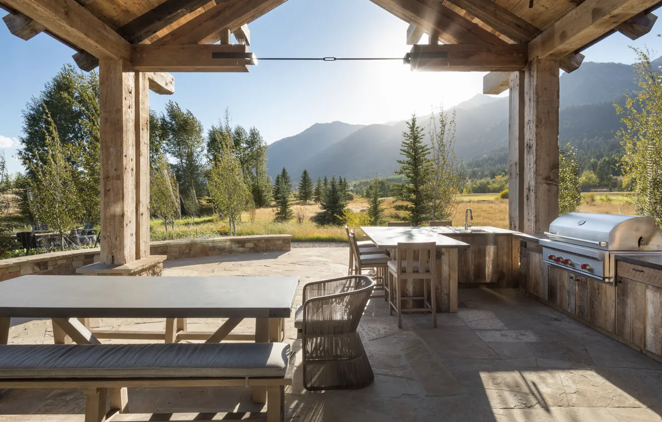 Photo wallpaper Open space, Life in the mountains, style, grill, interior, Colorado, Colorado, terrace