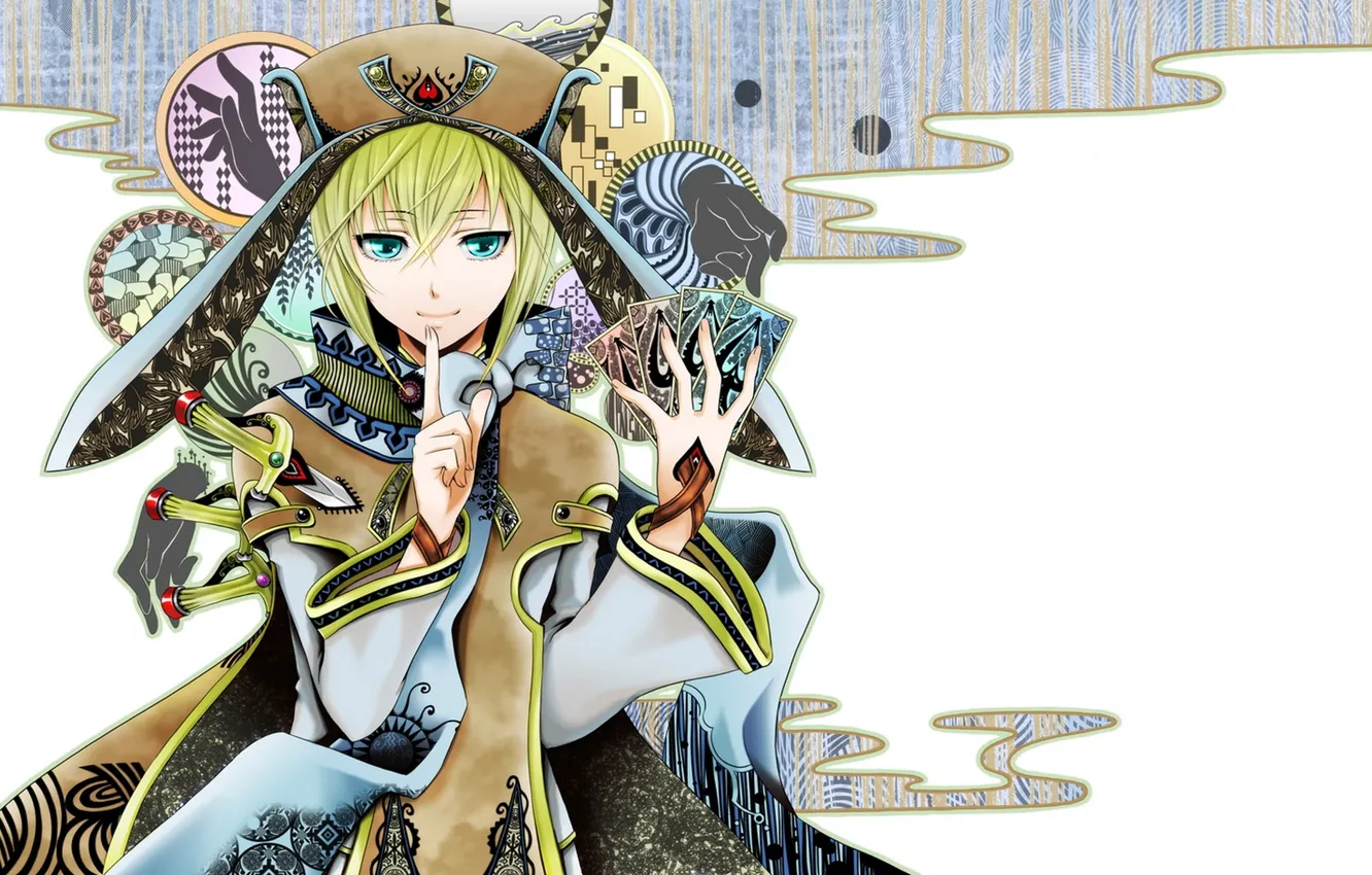 Photo wallpaper girl, map, hands, blue eyes, gesture, headdress