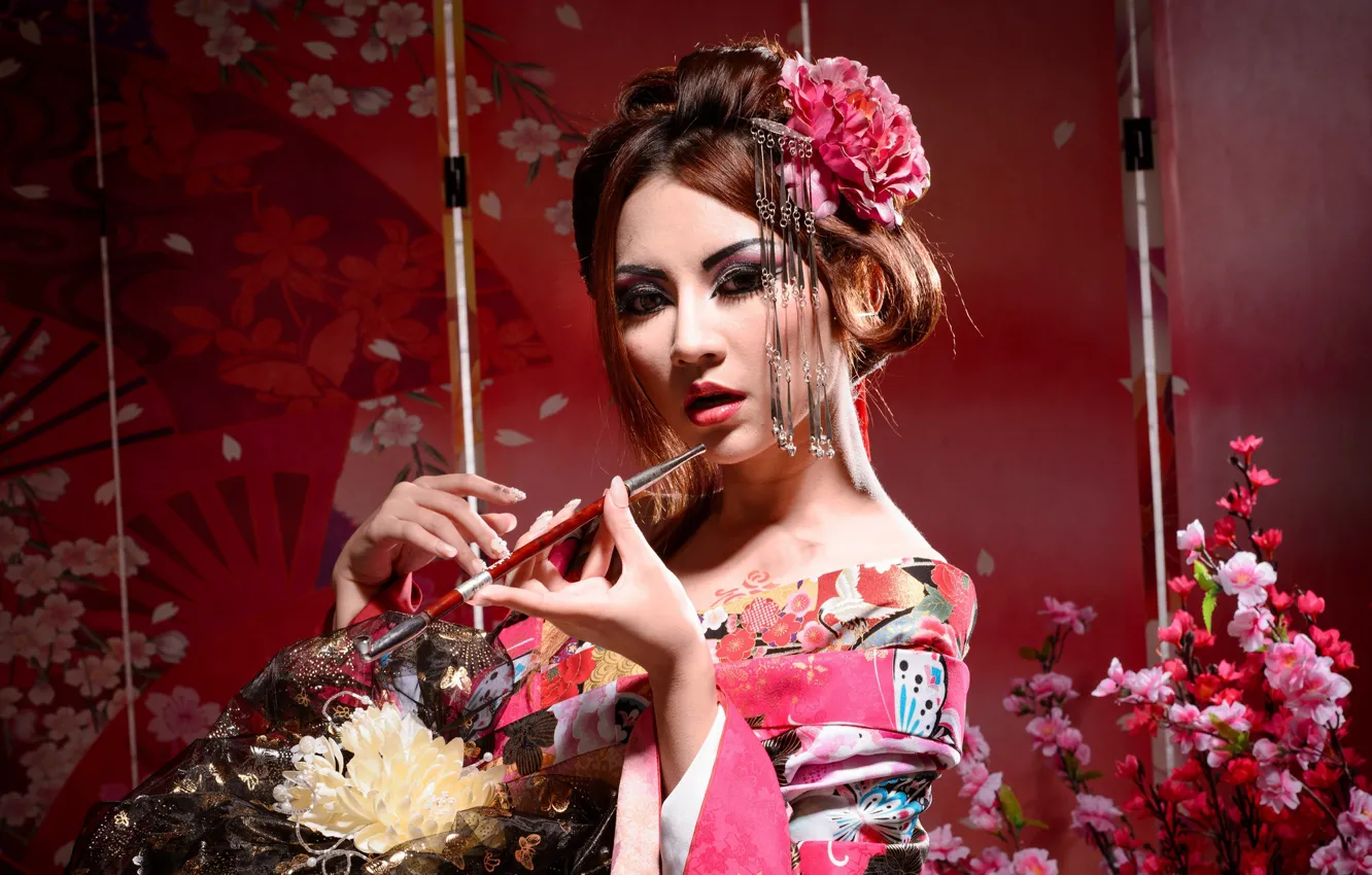 Photo wallpaper girl, makeup, hairstyle, outfit