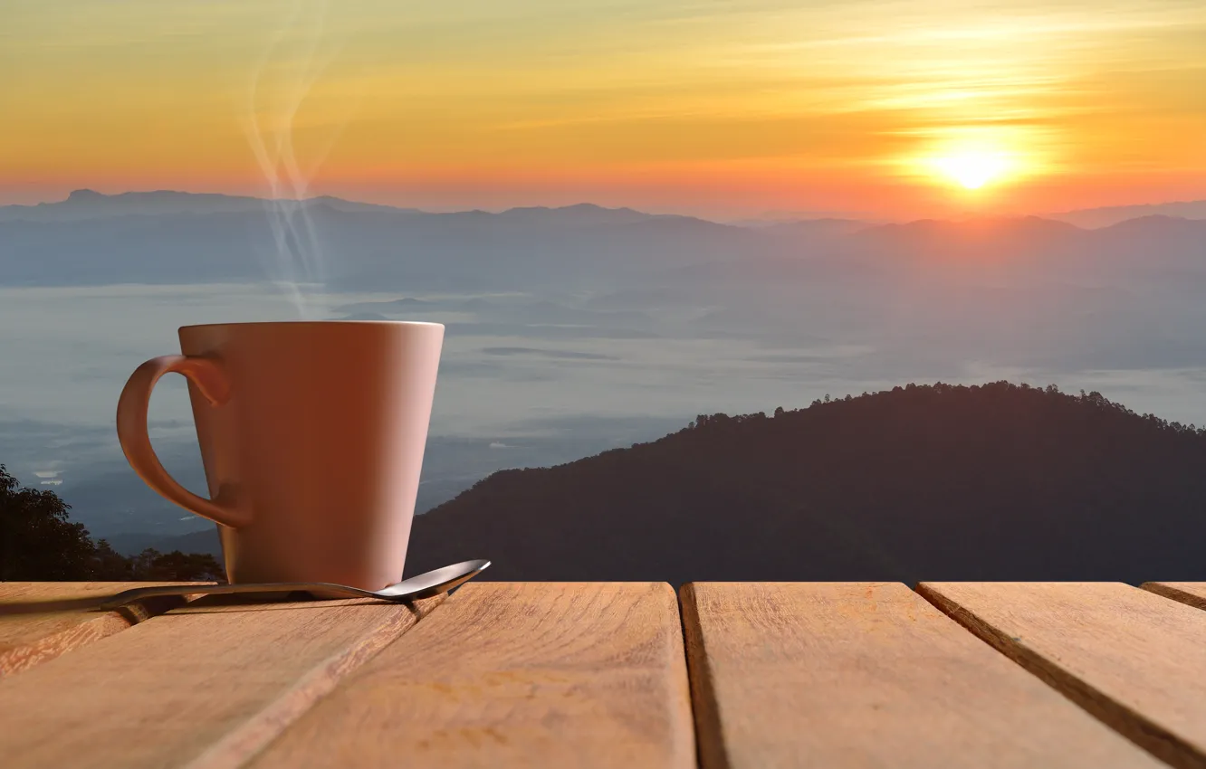 Photo wallpaper dawn, coffee, morning, Cup, hot, coffee cup, good morning