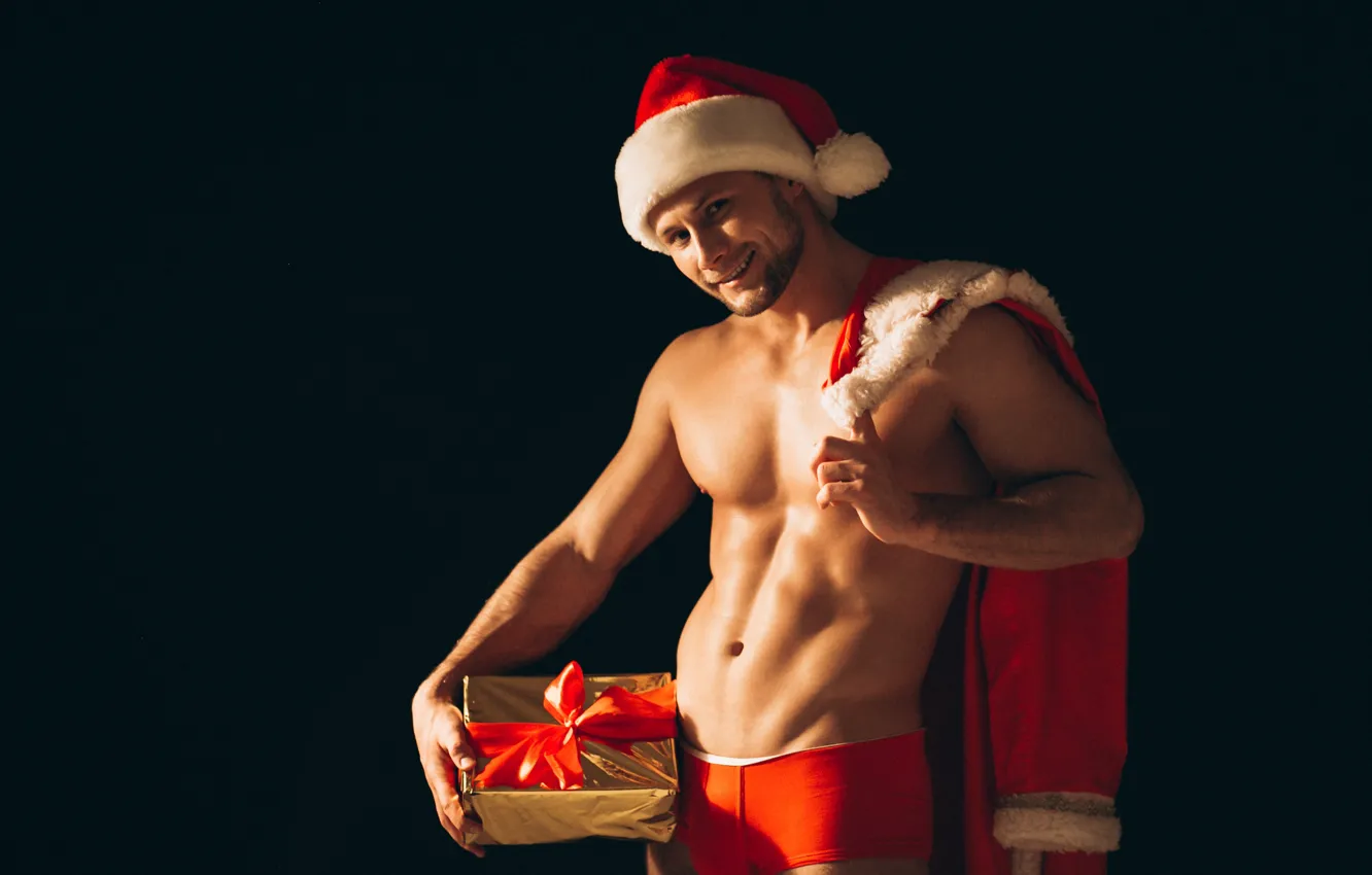Photo wallpaper sexy, tape, gifts, New year, male, Santa Claus, Santa Claus, Happy New Year