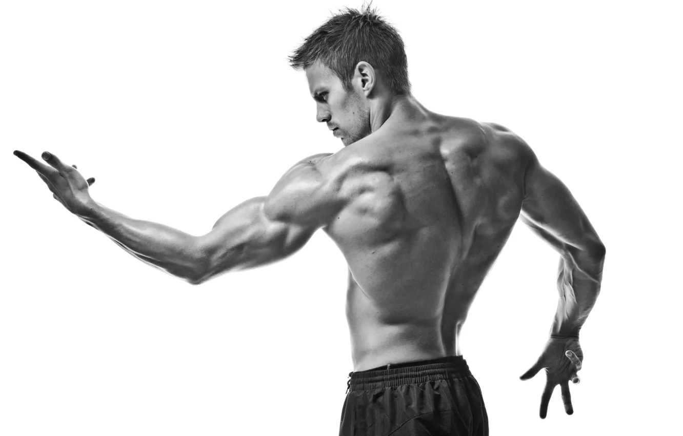 Photo wallpaper sport, muscles, black and white, pose, gym