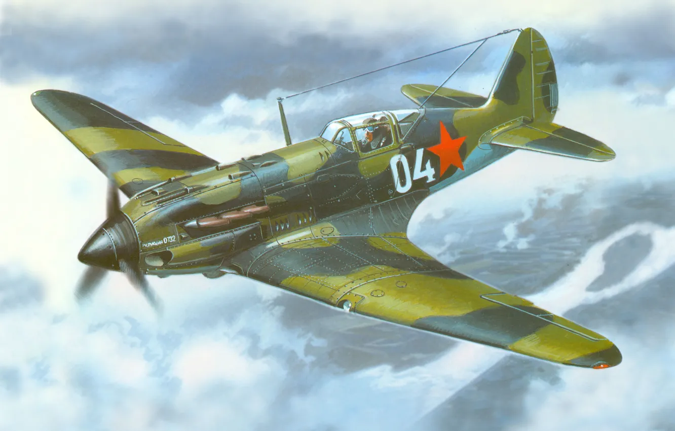 Photo wallpaper the sky, figure, fighter, the plane, Soviet, tall, times, The second world war