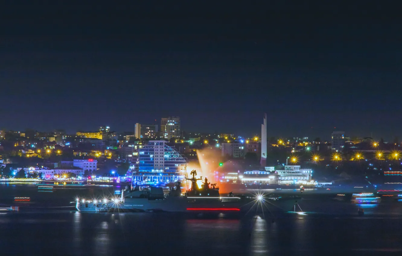 Photo wallpaper night, lights, ships, Sevastopol