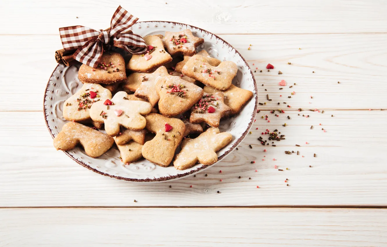Photo wallpaper cookies, plate, Christmas, happy, Christmas, wood, Merry Christmas, Xmas