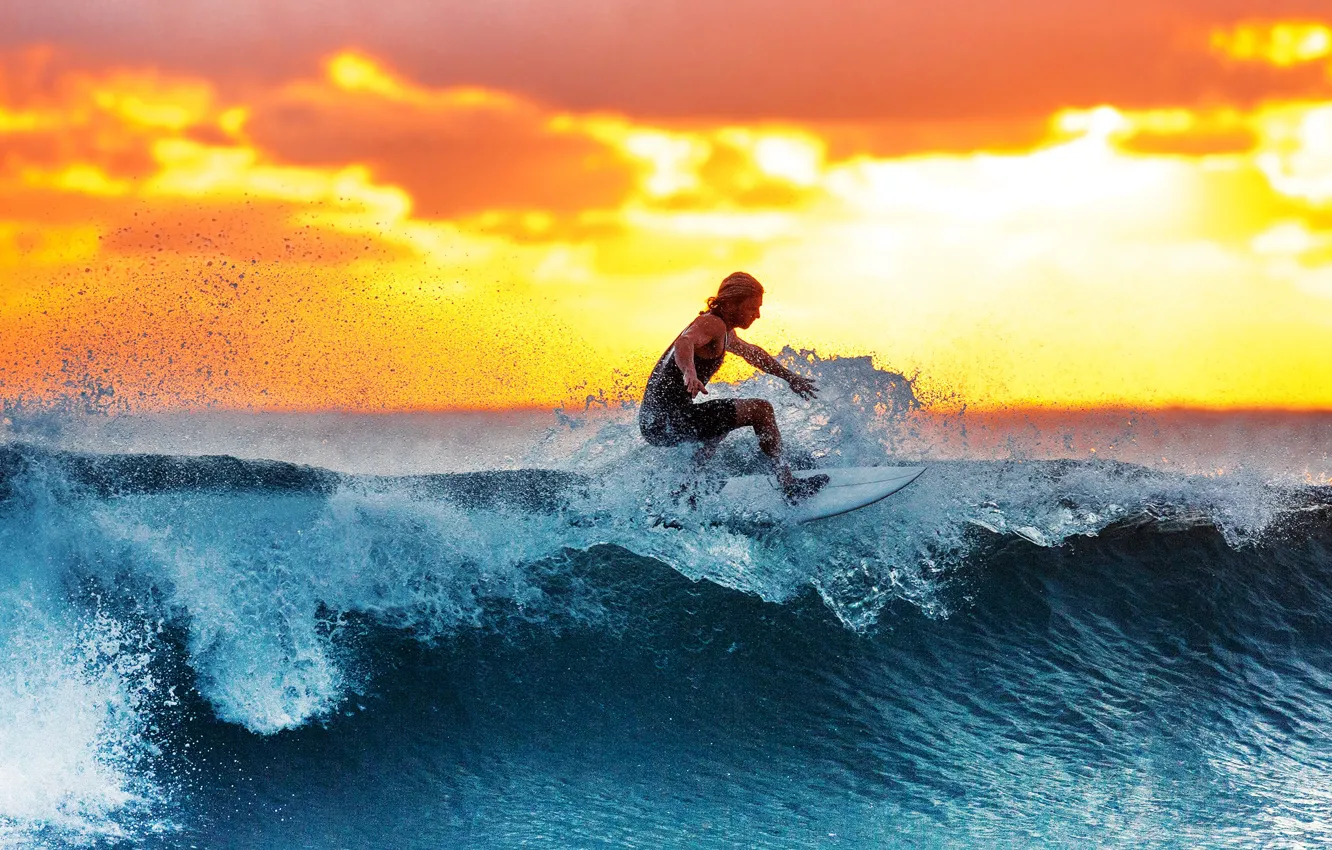 Photo wallpaper sunset, surf, men