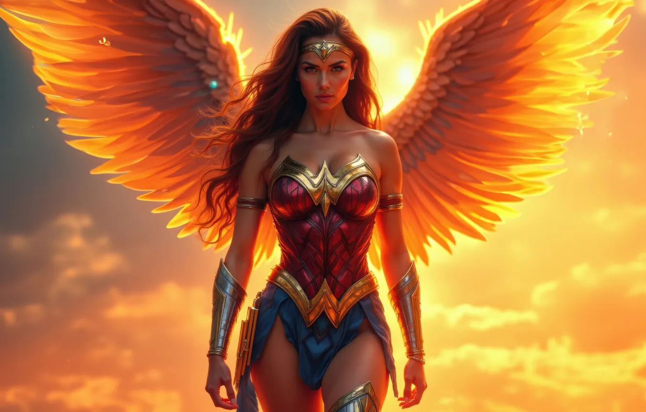 Photo wallpaper Wonder Woman, hero, ferocious