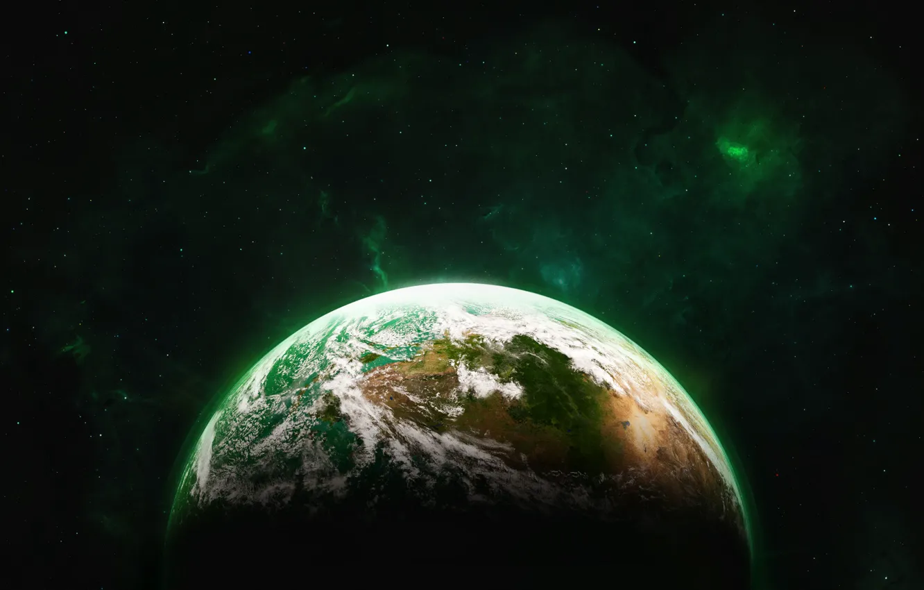 Photo wallpaper space, stars, nebula, fiction, the universe, planet, satellite, art