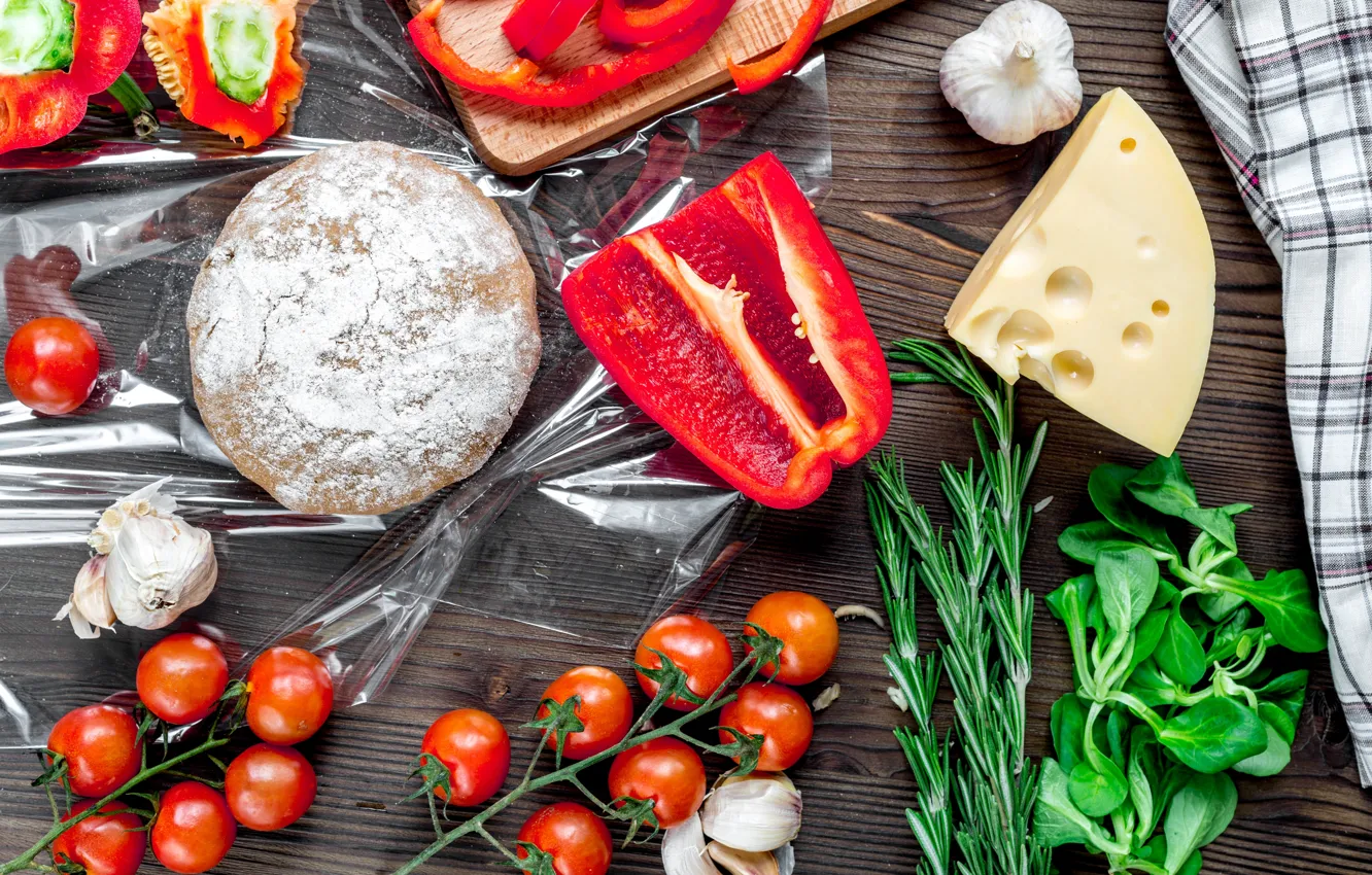 Photo wallpaper mushrooms, cheese, pepper, pizza, the dough, cuts