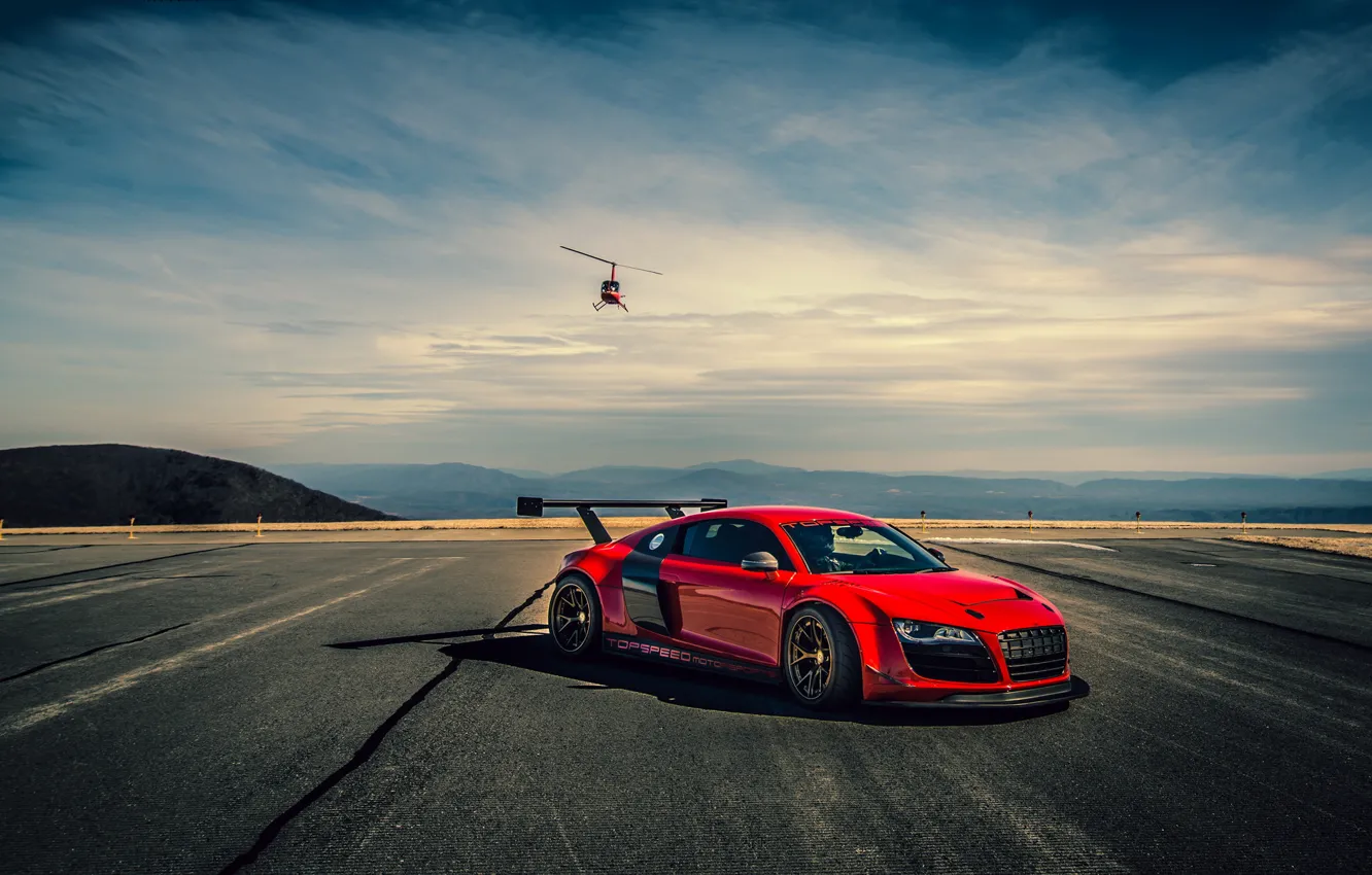 Photo wallpaper car, helicopter, red, audi r8
