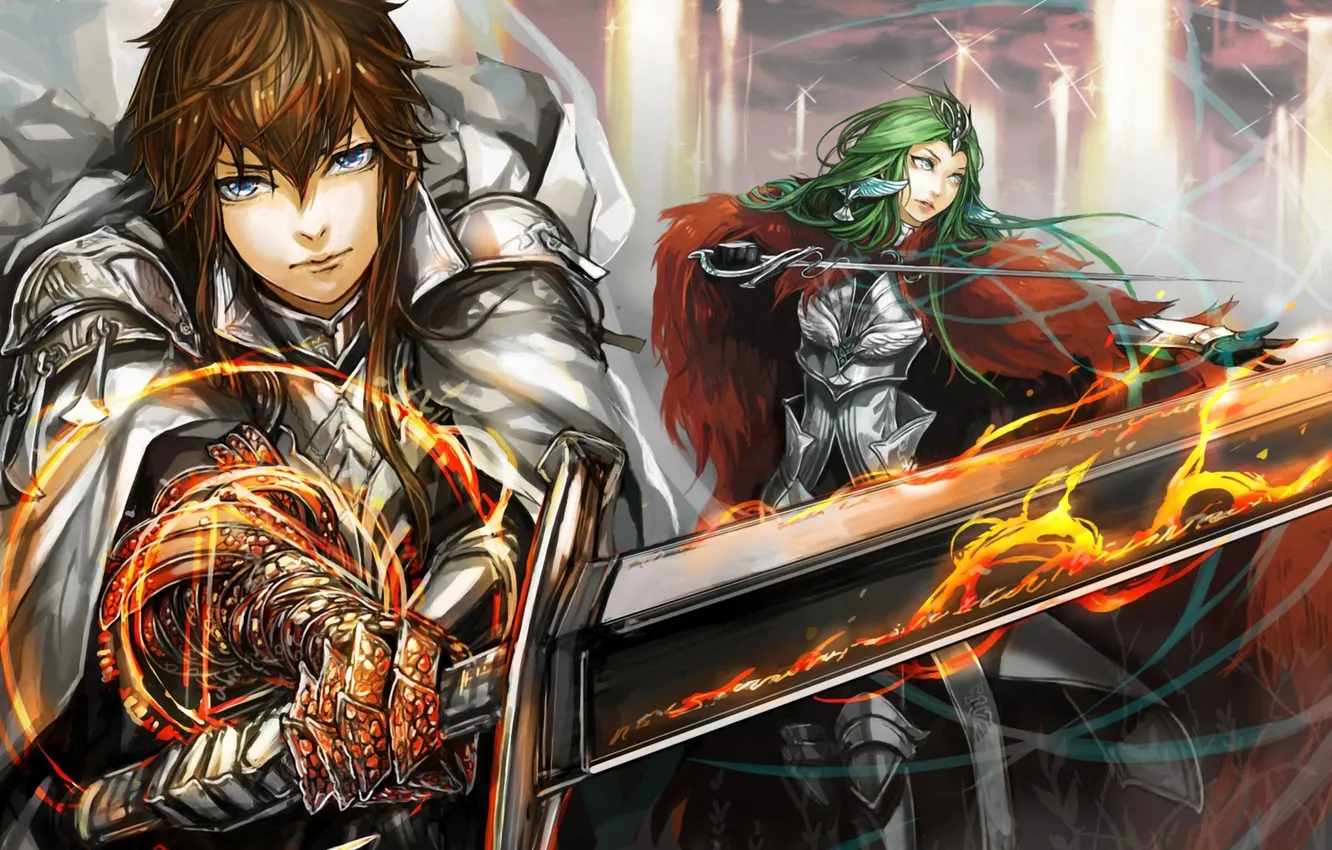 Photo wallpaper girl, weapons, sword, armor, art, guy, rapier