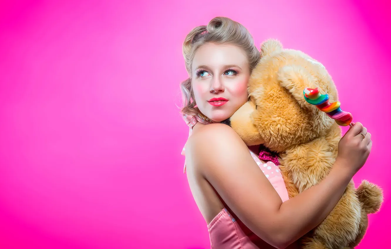 Photo wallpaper girl, candy, bear, Els Thorn, Lolly Pop