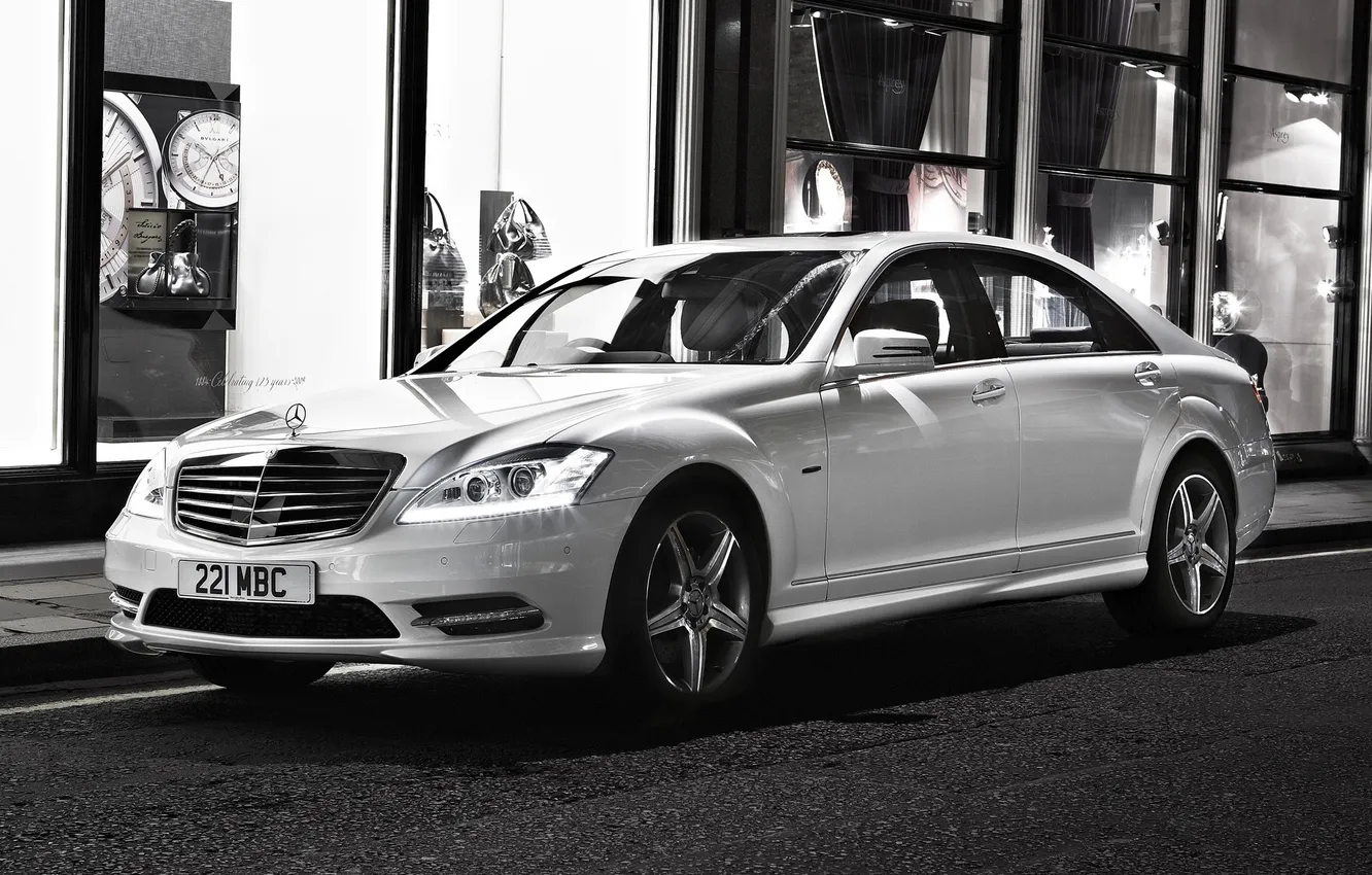 Photo wallpaper Mercedes-Benz, black and white, AMG, sports, S350